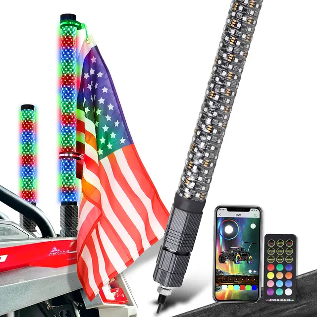 RGB Fat LED Whip Lights Antenna Flag for ATV UTV Can-Am Maverick X3 Maverick R Polaris RZR 1000 XP Pro XP Turbo R Pro R Pro S Kawasaki Honda Yamaha
