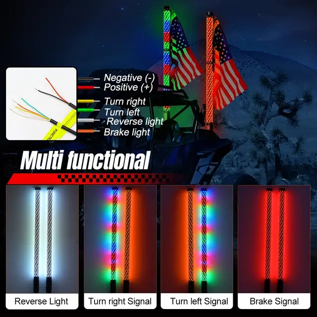 RGB Fat LED Whip Lights Antenna Flag for ATV UTV Can-Am Maverick X3 Maverick R Polaris RZR 1000 XP Pro XP Turbo R Pro R Pro S Kawasaki Honda Yamaha
