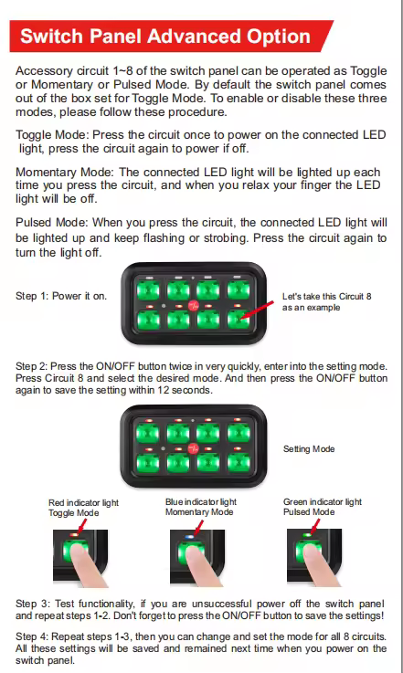 RGB 8 Gang Switch Panel With APP Toggle/ Momentary/ Pulsed Mode Supported