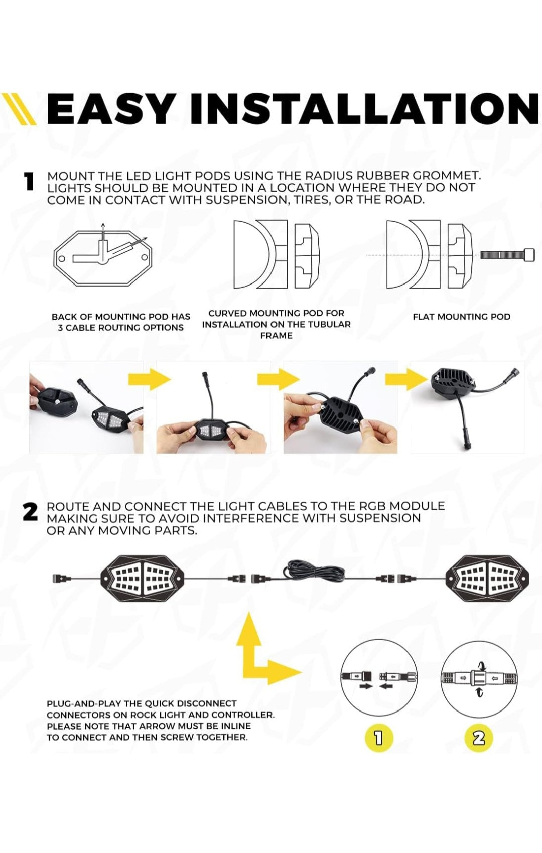 Rock Light Pods Aluminum LED Rock Lights, 210° Wide Angle RGB Rock Lights for ATV UTV OFF-ROAD vehicles
