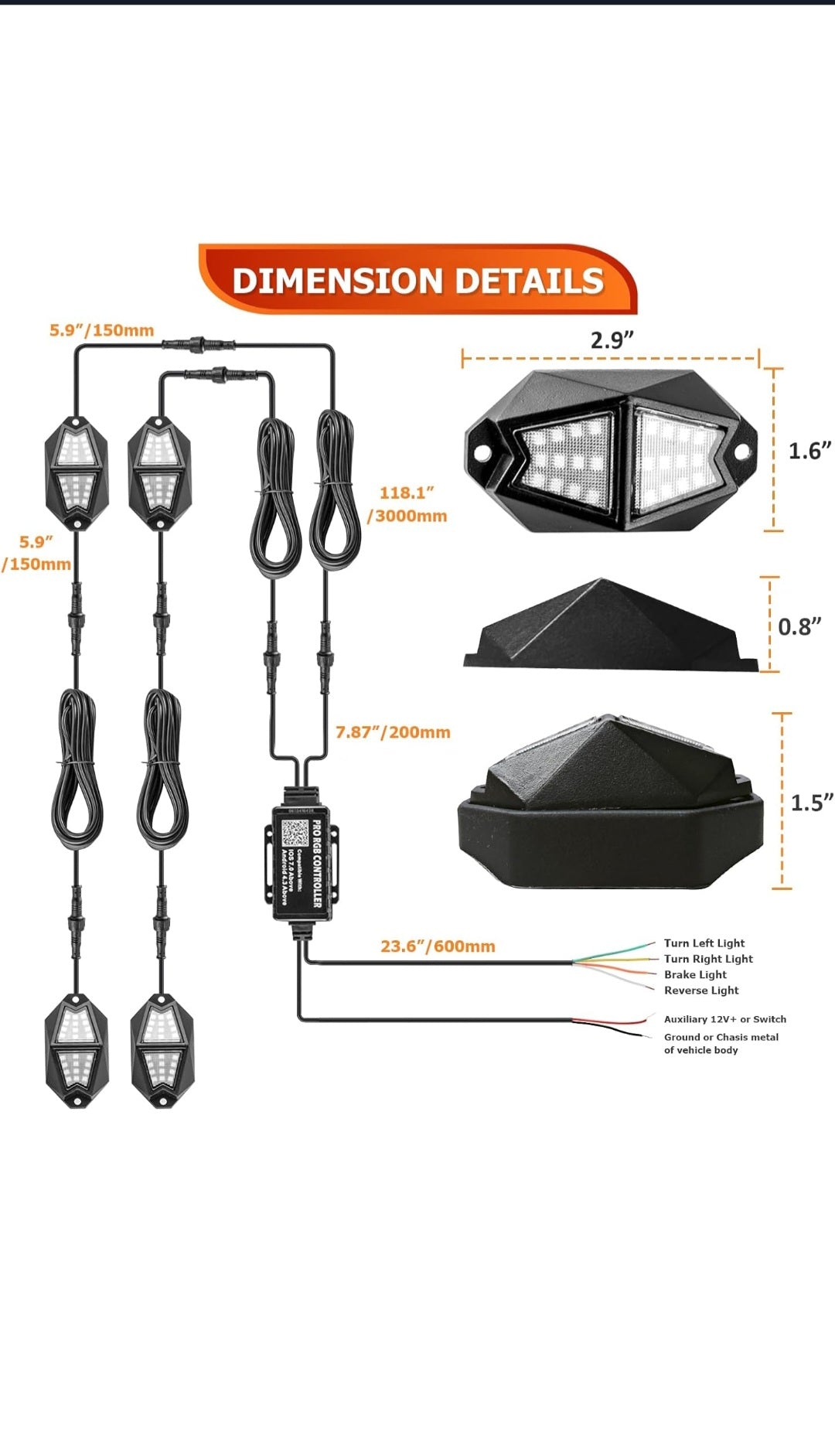 Rock Light Pods Aluminum LED Rock Lights, 210° Wide Angle RGB Rock Lights for ATV UTV OFF-ROAD vehicles