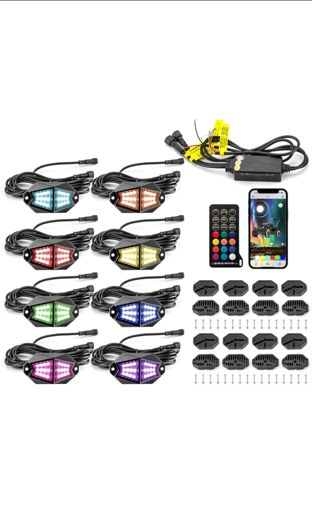Rock Light Pods Aluminum LED Rock Lights, 210° Wide Angle RGB Rock Lights for ATV UTV OFF-ROAD vehicles