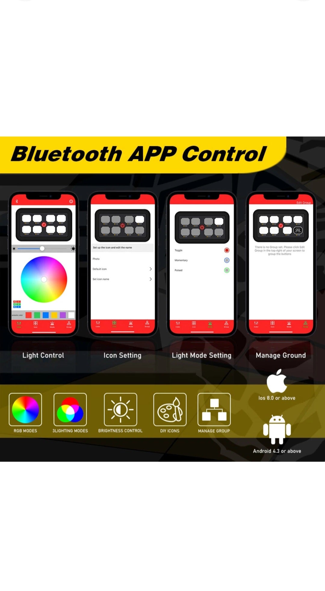 RGB 8 Gang Switch Panel With APP Toggle/ Momentary/ Pulsed Mode Supported