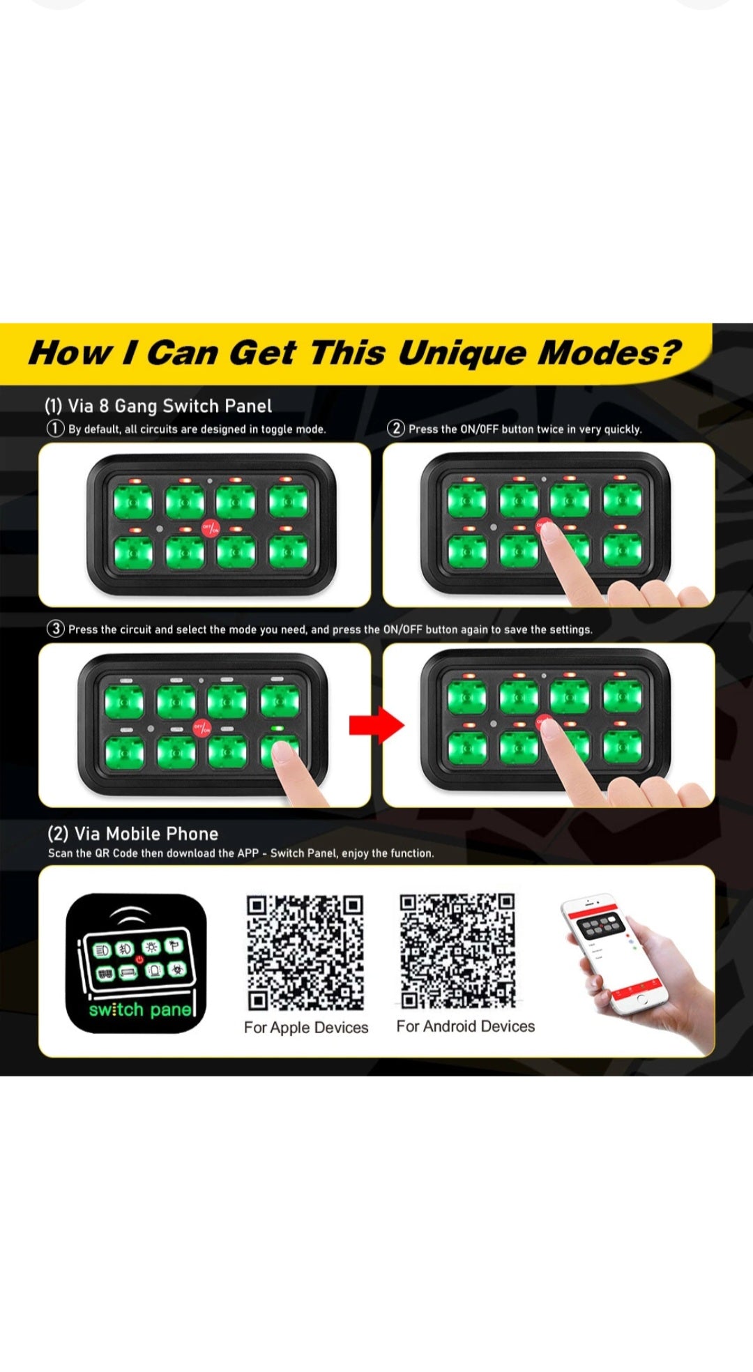 RGB 8 Gang Switch Panel With APP Toggle/ Momentary/ Pulsed Mode Supported