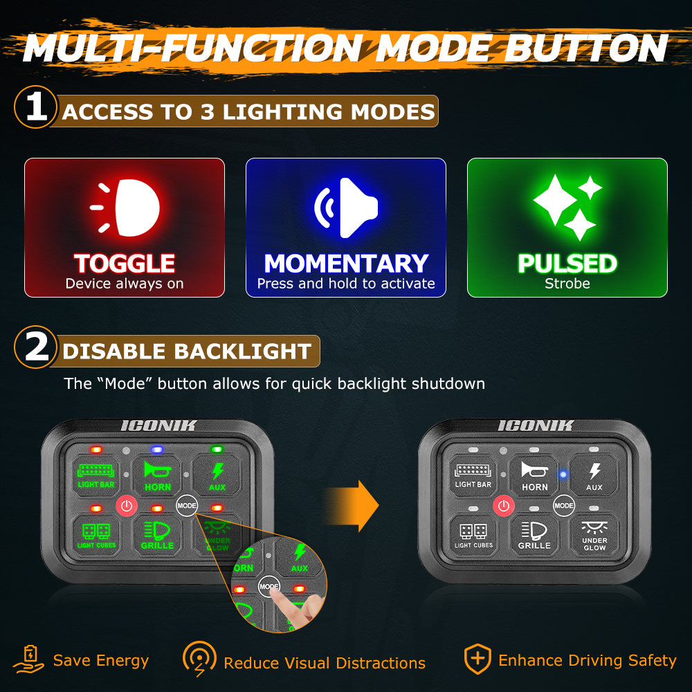 6 Gang RGB Switch Panel With Bluetooth APP Toggle/ Momentary/ Pulsed Mode Supported