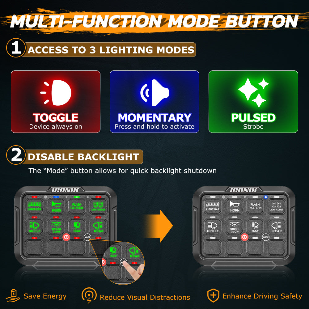 12 Gang RGB Switch Panel With Bluetooth APP Toggle/ Momentary/ Pulsed Mode Supported