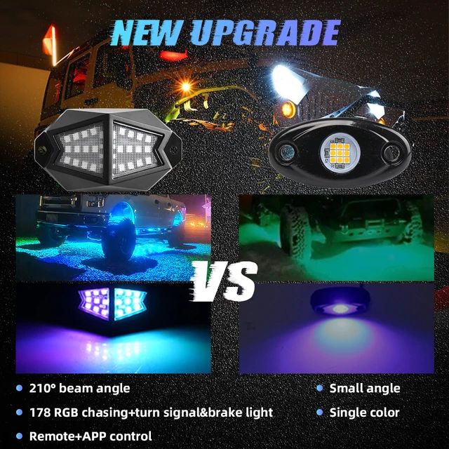 Rock Light Pods  Aluminum LED Rock Lights, 210° Wide Angle RGB Rock Lights for ATV UTV OFF-ROAD vehicles