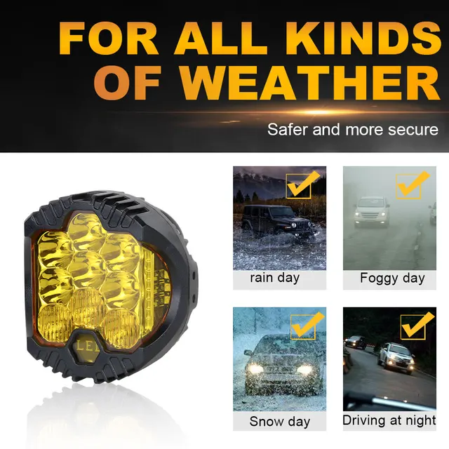 12V 3" and 5"  Round LED Work Light White Yellow DRL Driving Fog Lamp Off Road LED Light Strobe