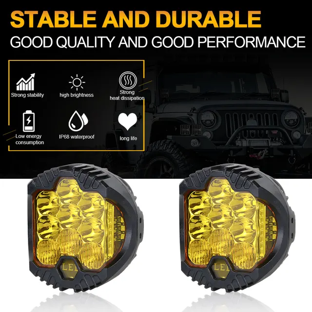 12V 3" and 5"  Round LED Work Light White Yellow DRL Driving Fog Lamp Off Road LED Light Strobe