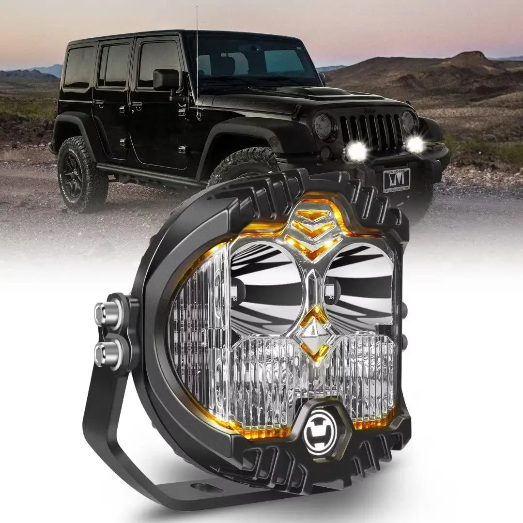 4L 12V 5" Round LED Work Light White/Yellow DRL Driving Fog Lamp Off Road LED Light For Jeep Truck 4x4 Cars SUV UTV RZR CAN-AM HONDA YAMAHA POLARIS KAWASAKI 