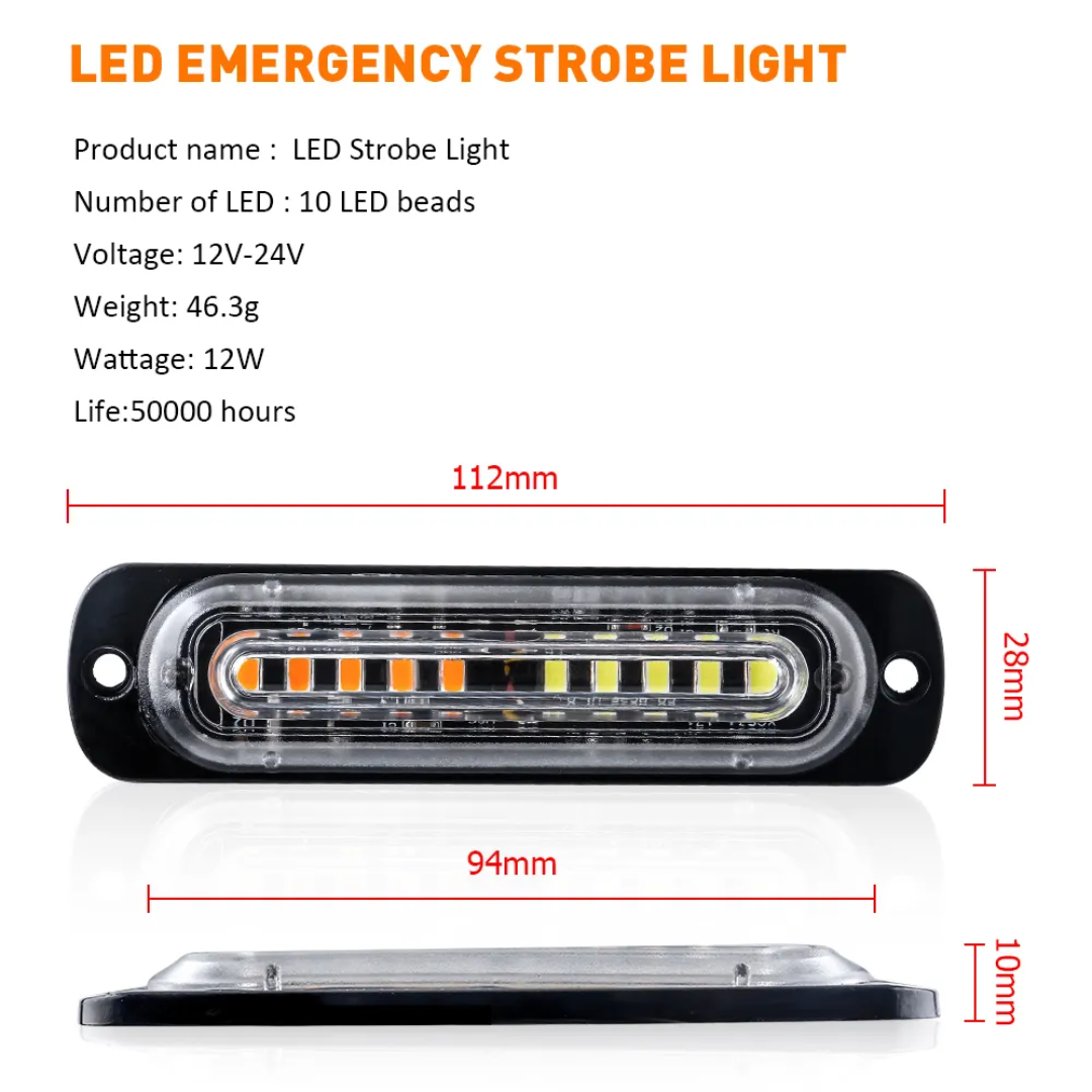 Chase bar 10 LED Strobe Lights, 18 Flash Modes Flashing Strobe Light Bar multiple colors For ATV/UTV Car Truck Van Construction Off Road Vehicle Trailer