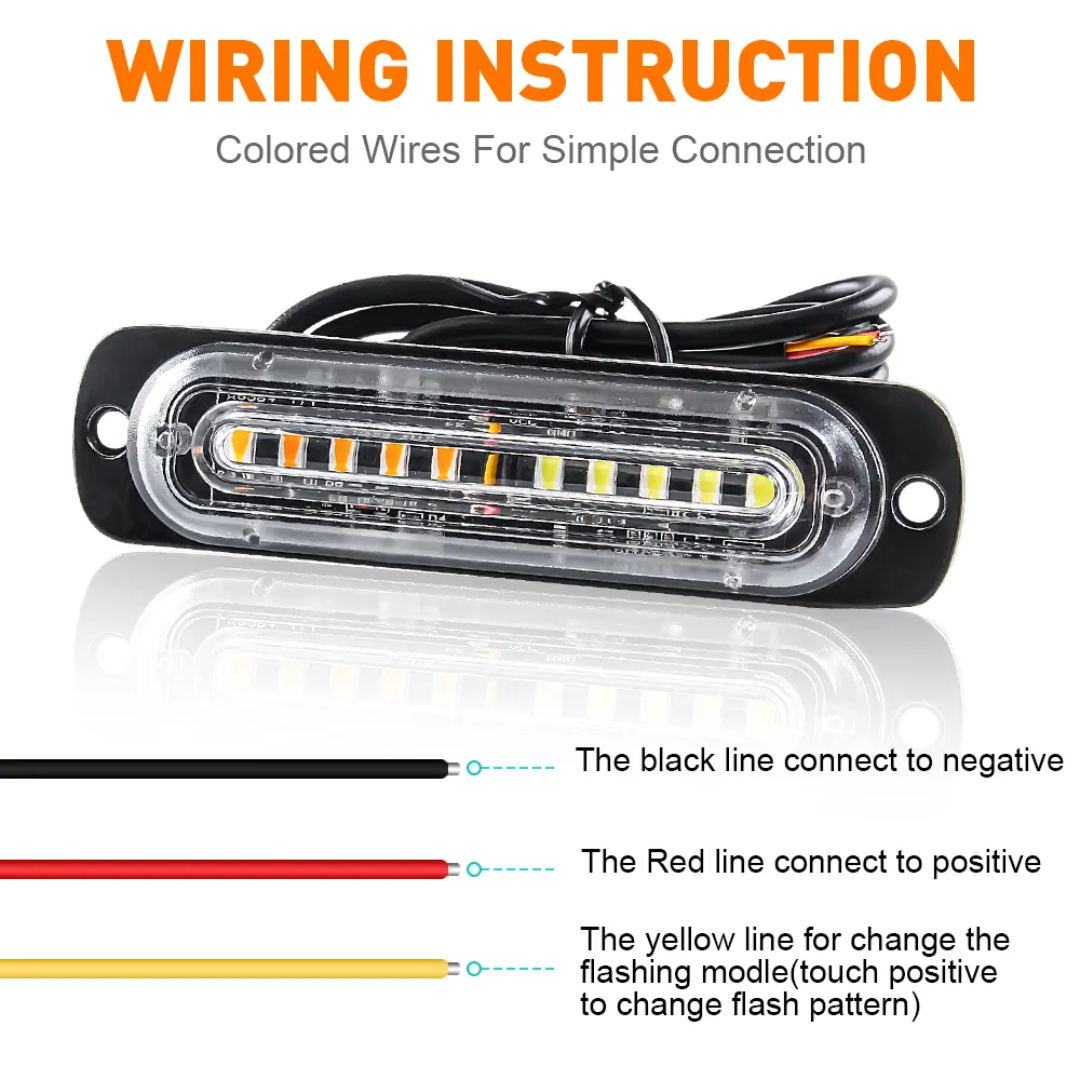 Chase bar 10 LED Strobe Lights, 18 Flash Modes Flashing Strobe Light Bar multiple colors For ATV/UTV Car Truck Van Construction Off Road Vehicle Trailer