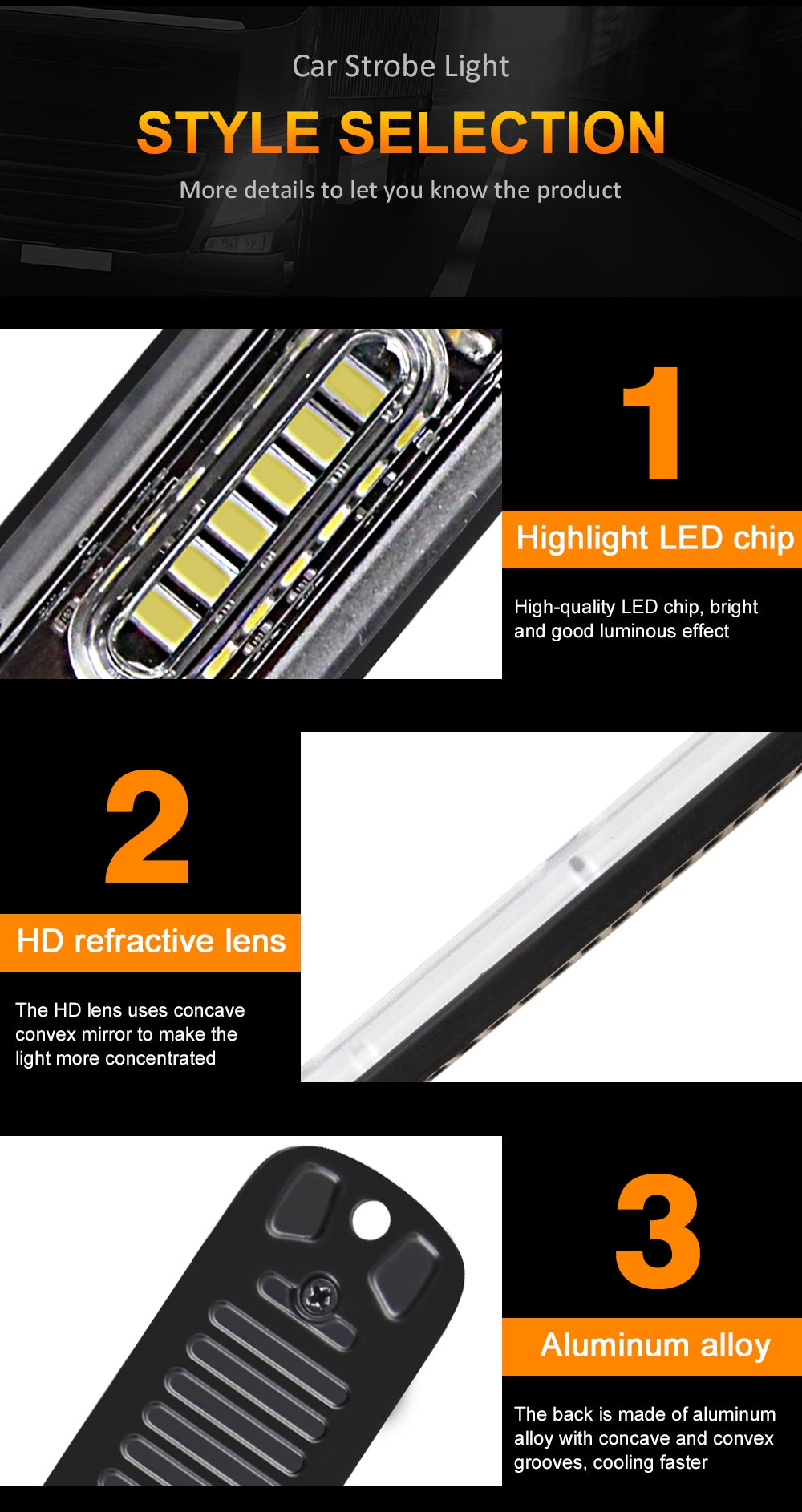 Chase bar 24 LED Strobe Lights, 18 Flash Modes Flashing Strobe Light Bar multiple colors For ATV/UTV Car Truck Van Construction Off Road Vehicle Trailer