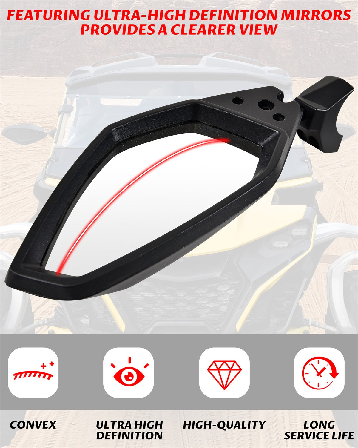 ICONIK ZENITH UTV Adjustable Rear View Side Mirrors for 1-7/8 - 2" Roll Cage Bar