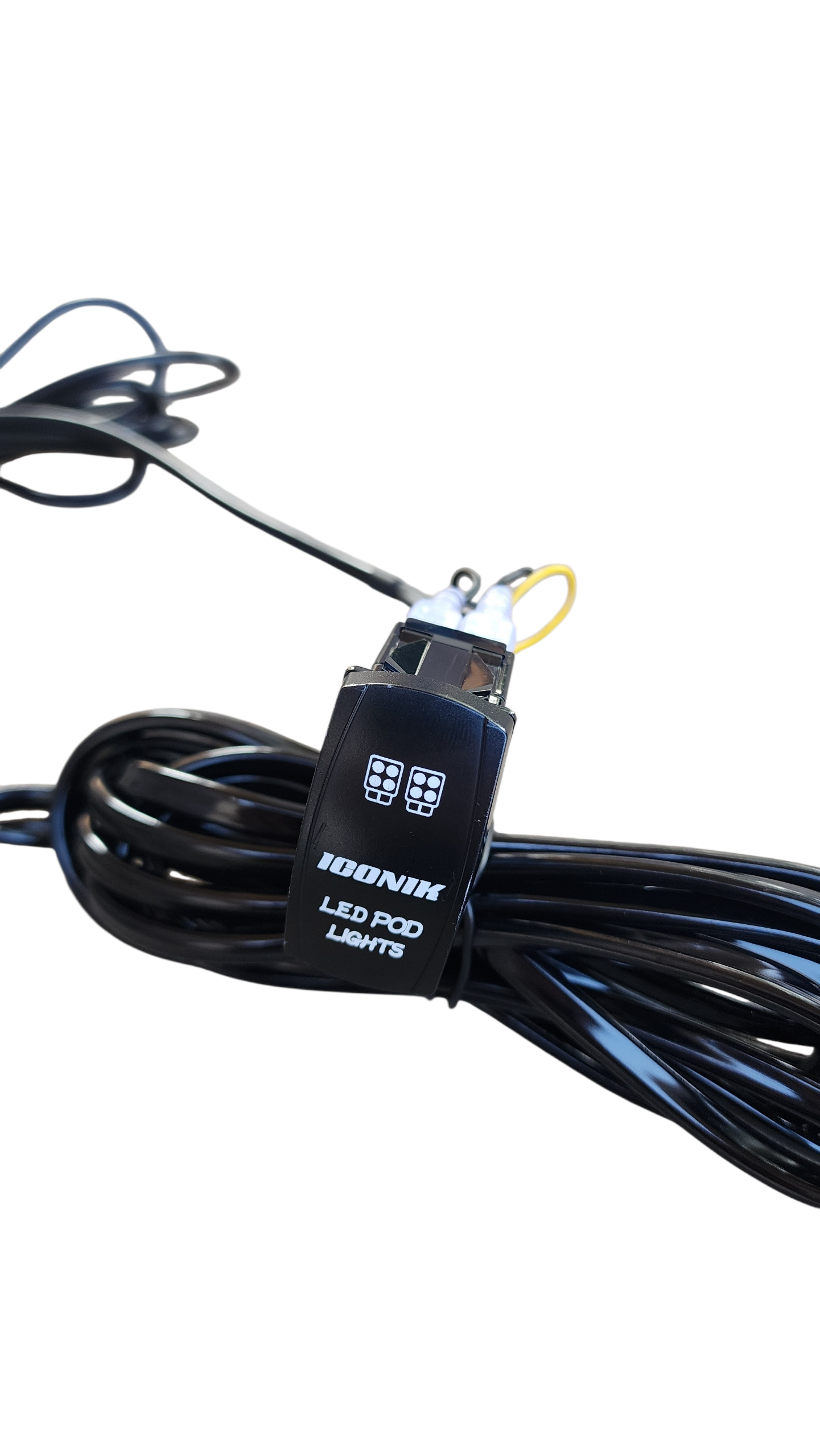 7ft 16 AWG Relay Wiring Harness with On/Off LED POD LIGHTS Rocker Switch (2-leads) 2 pin DT connectors