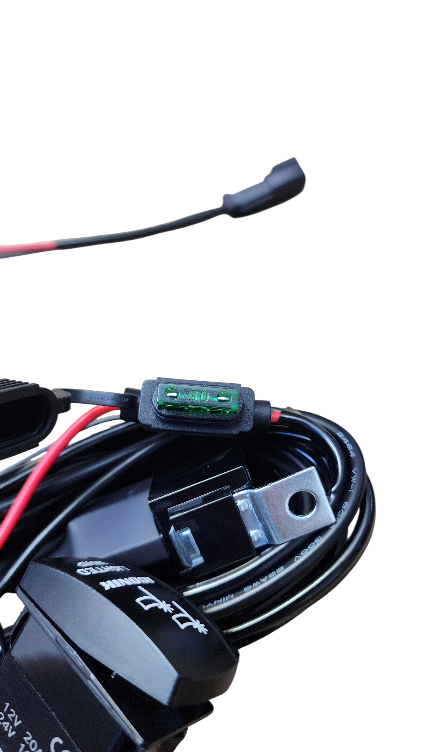 10ft 16 AWG Relay Wiring Harness with  On/Off LIGHTED WHIP Rocker Switch (1 lead) 2 pin DT connectors