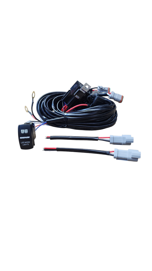 10ft 16 AWG Relay Wiring Harness with 3 Position LED WORK LIGHTS Rocker Switch (2-leads) 3 pin DT connectors