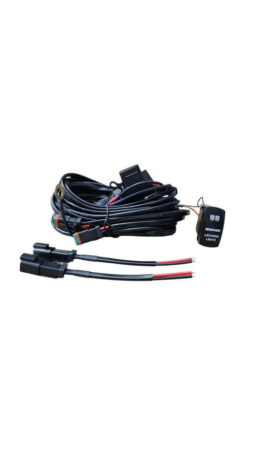 10ft 16 AWG Relay Wiring Harness with On/Off LED WORK LIGHTS  Rocker Switch (2-leads) 2 pin DT connectors