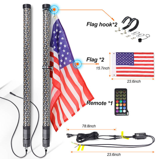 RGB Fat LED Whip Lights Antenna Flag for ATV UTV Can-Am Maverick X3 Maverick R Polaris RZR 1000 XP Pro XP Turbo R Pro R Pro S Kawasaki Honda Yamaha
