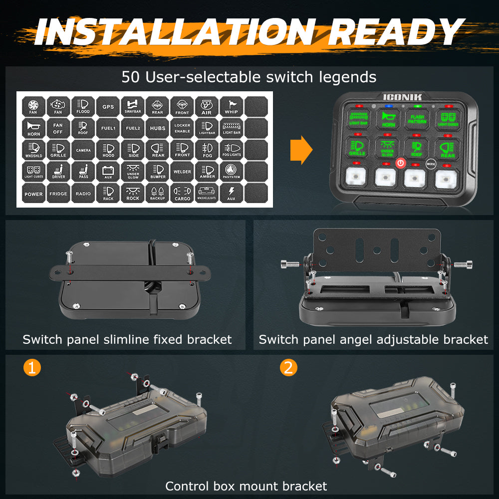 12 Gang RGB Switch Panel With Bluetooth APP Toggle/ Momentary/ Pulsed Mode Supported