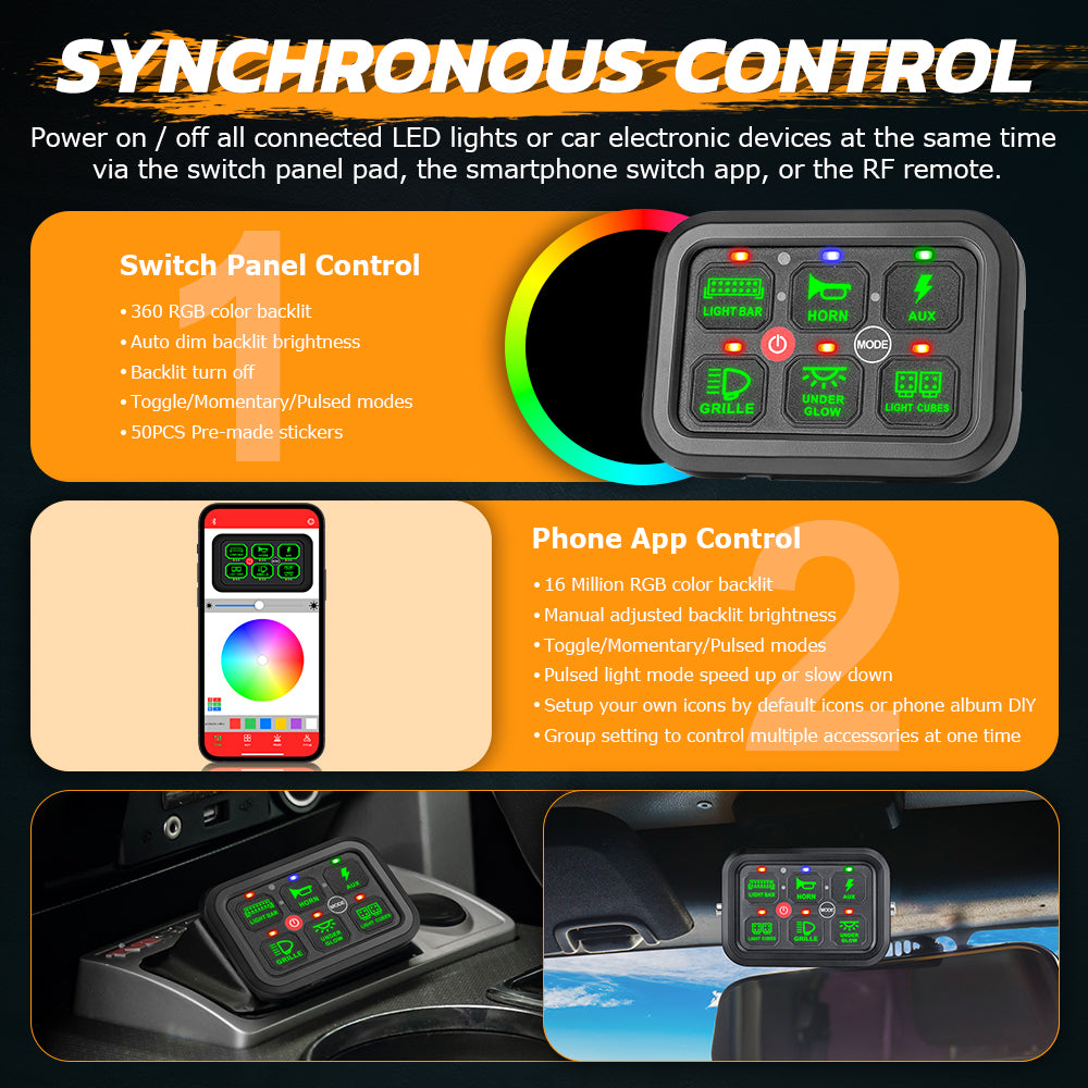 6 Gang RGB Switch Panel With Bluetooth APP Toggle/ Momentary/ Pulsed Mode Supported