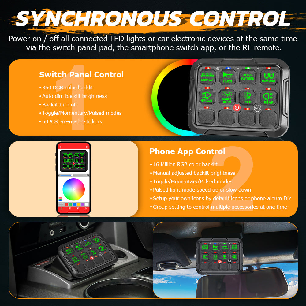 12 Gang RGB Switch Panel With Bluetooth APP Toggle/ Momentary/ Pulsed Mode Supported