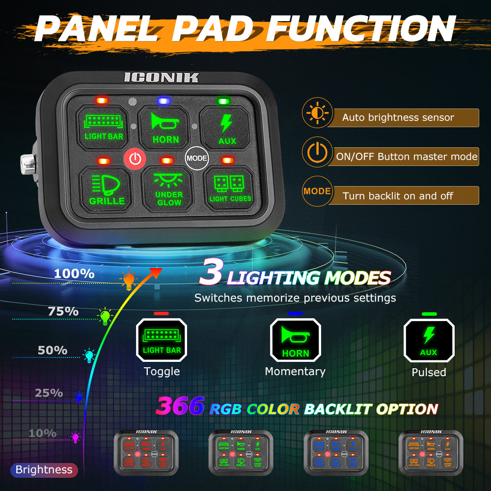 6 Gang RGB Switch Panel With Bluetooth APP Toggle/ Momentary/ Pulsed Mode Supported