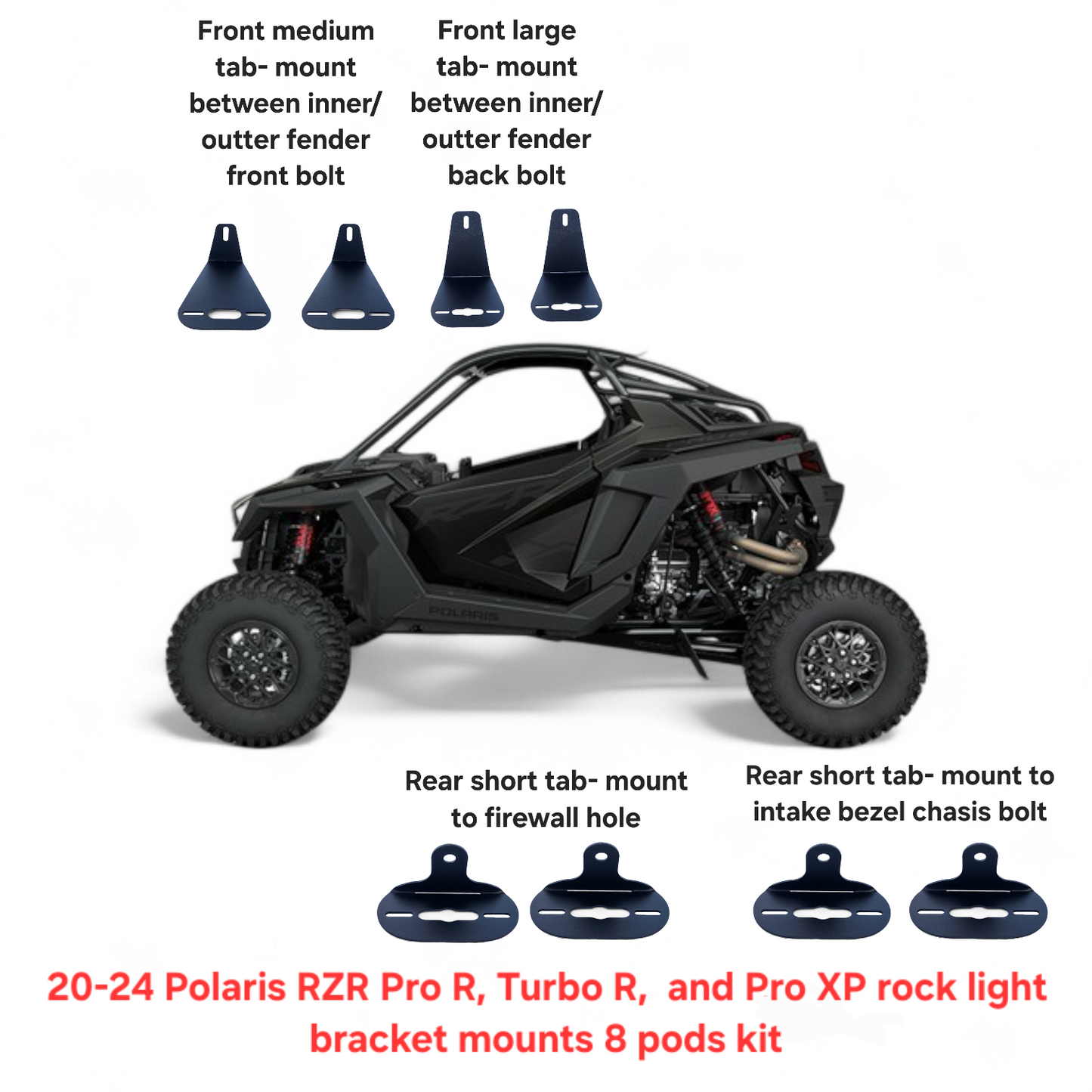 Rock light bracket mounts kits for 2020-2024 Polaris RZR Pro R, Turbo R,  and Pro XP
