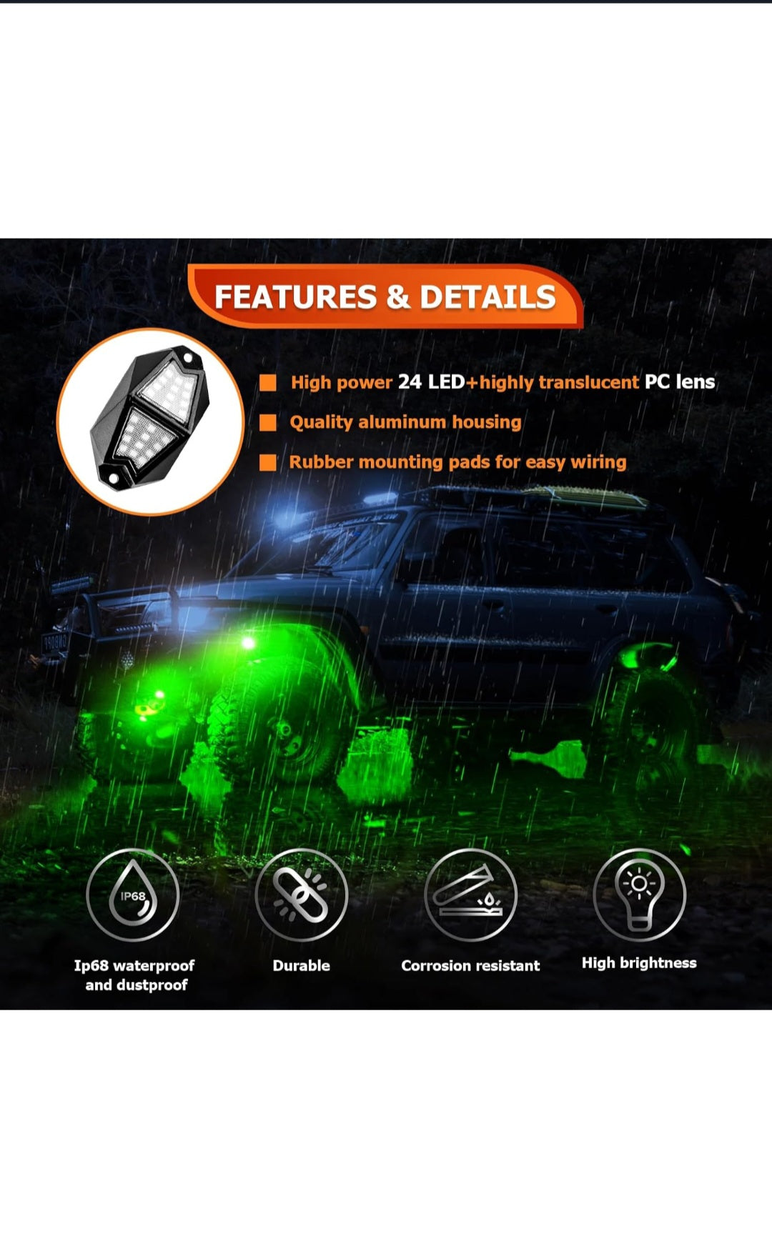 Rock Light Pods  Aluminum LED Rock Lights, 210° Wide Angle RGB Rock Lights for ATV UTV OFF-ROAD vehicles