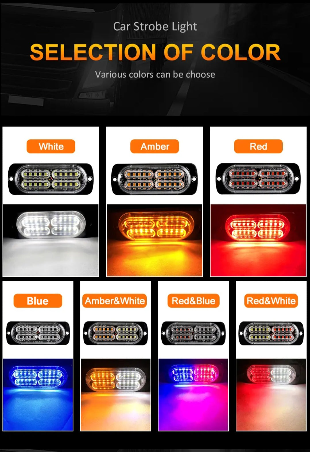 Chase bar 20 LED Strobe Lights, 18 Flash Modes Flashing Strobe Light Bar multiple colors For ATV/UTV Car Truck Van Construction Off Road Vehicle Trailer