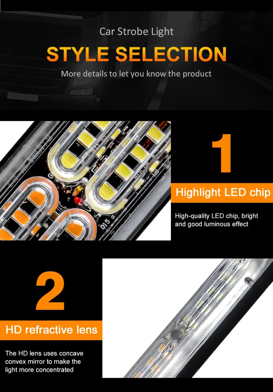 Chase bar 20 LED Strobe Lights, 18 Flash Modes Flashing Strobe Light Bar multiple colors For ATV/UTV Car Truck Van Construction Off Road Vehicle Trailer