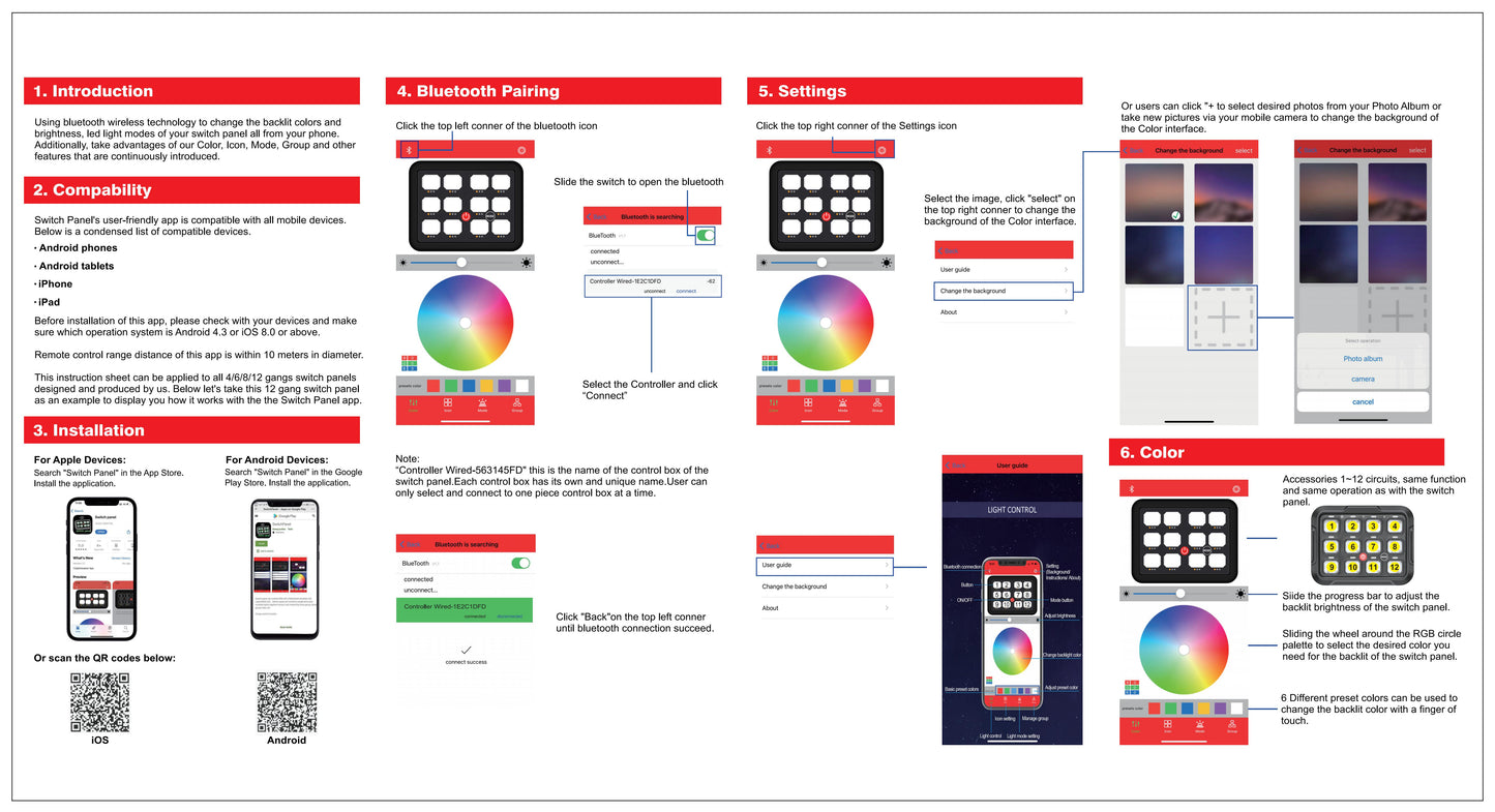 12 Gang RGB Switch Panel With Bluetooth APP Toggle/ Momentary/ Pulsed Mode Supported