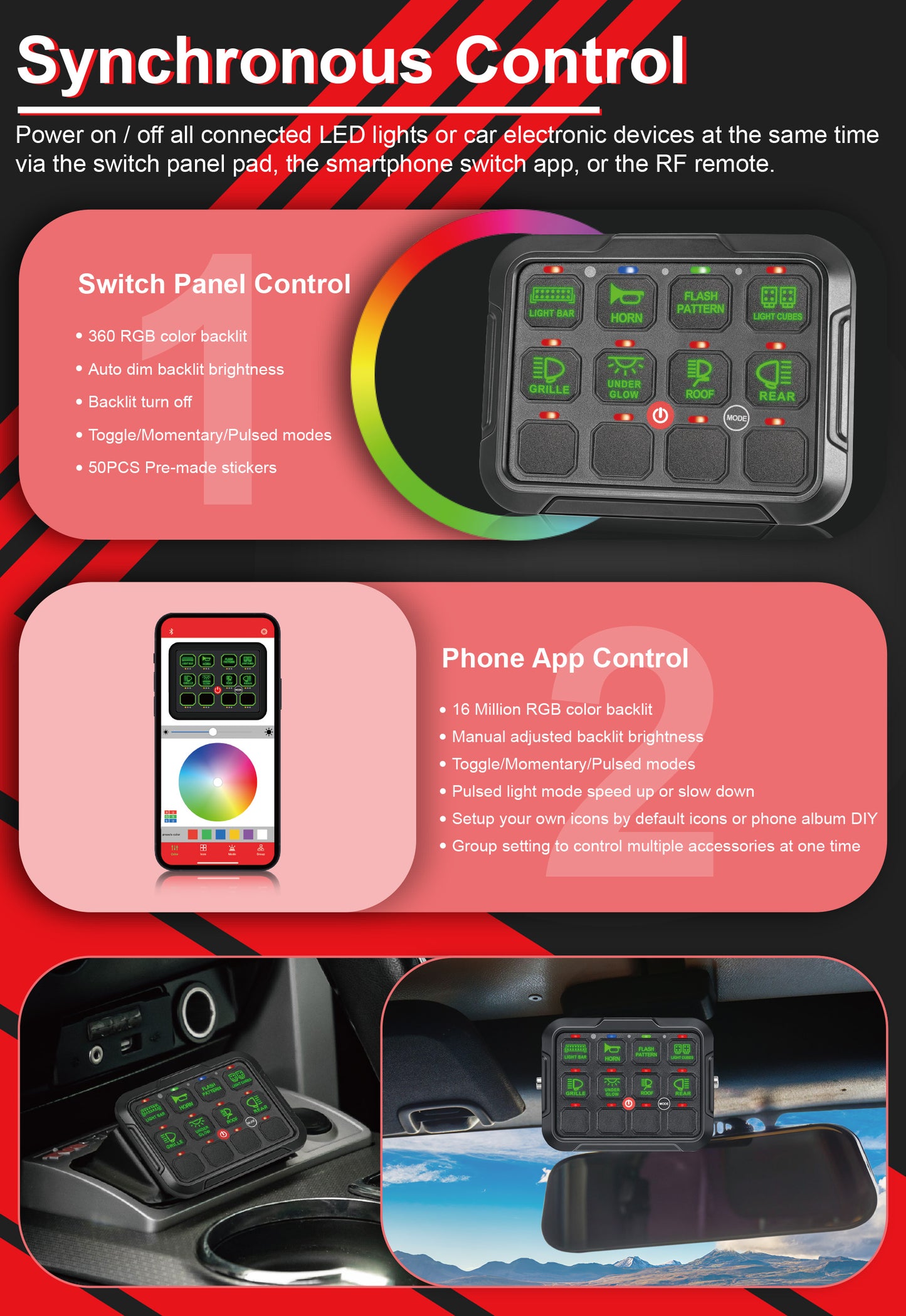 12 Gang RGB Switch Panel With Bluetooth APP Toggle/ Momentary/ Pulsed Mode Supported