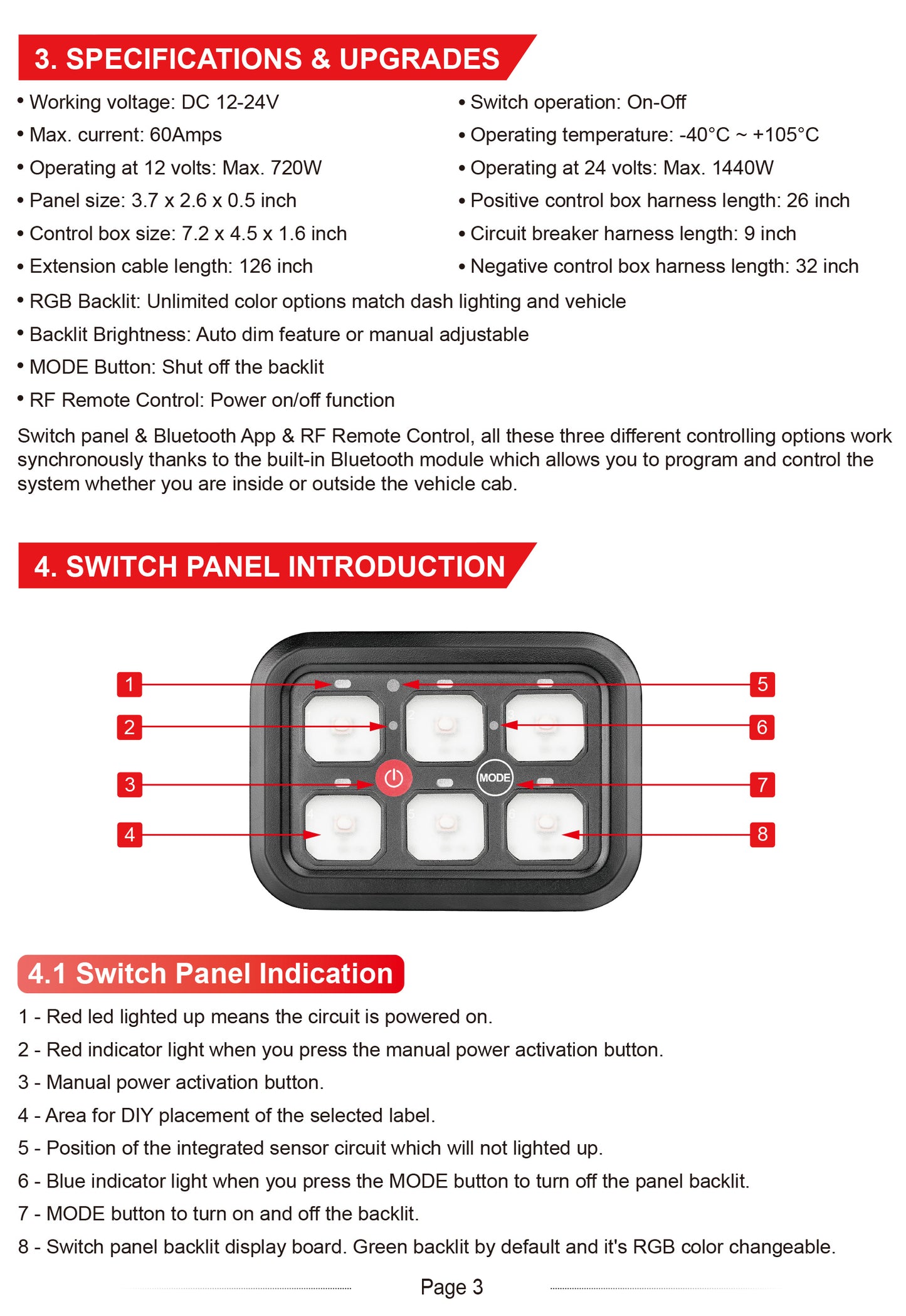 6 Gang RGB Switch Panel With Bluetooth APP Toggle/ Momentary/ Pulsed Mode Supported