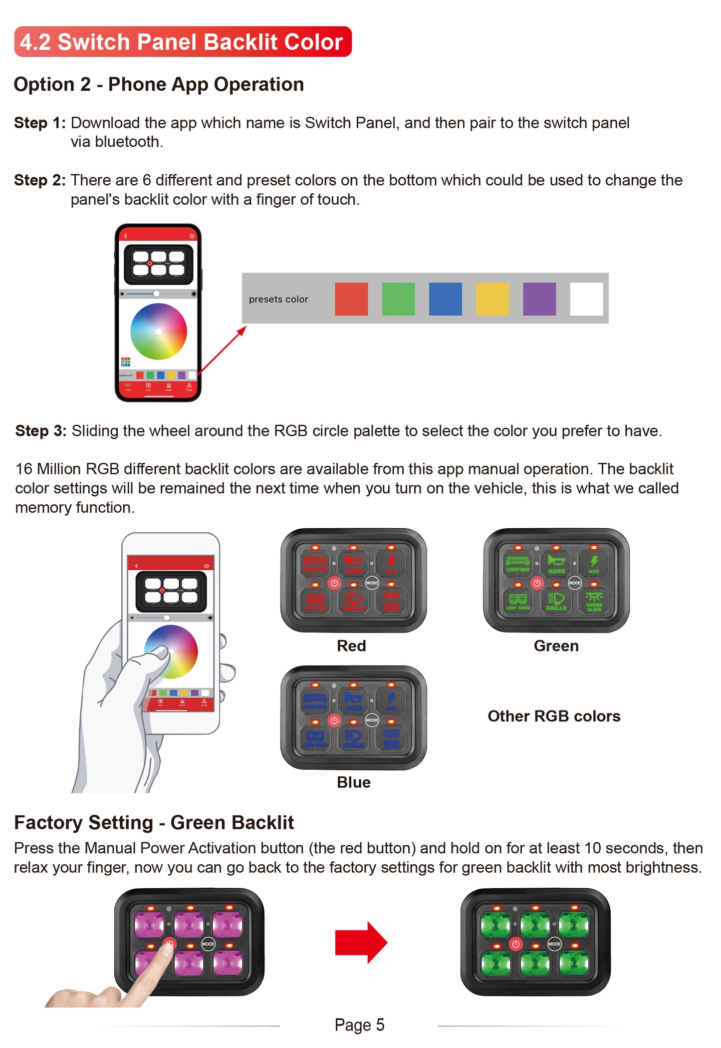 6 Gang RGB Switch Panel With Bluetooth APP Toggle/ Momentary/ Pulsed Mode Supported