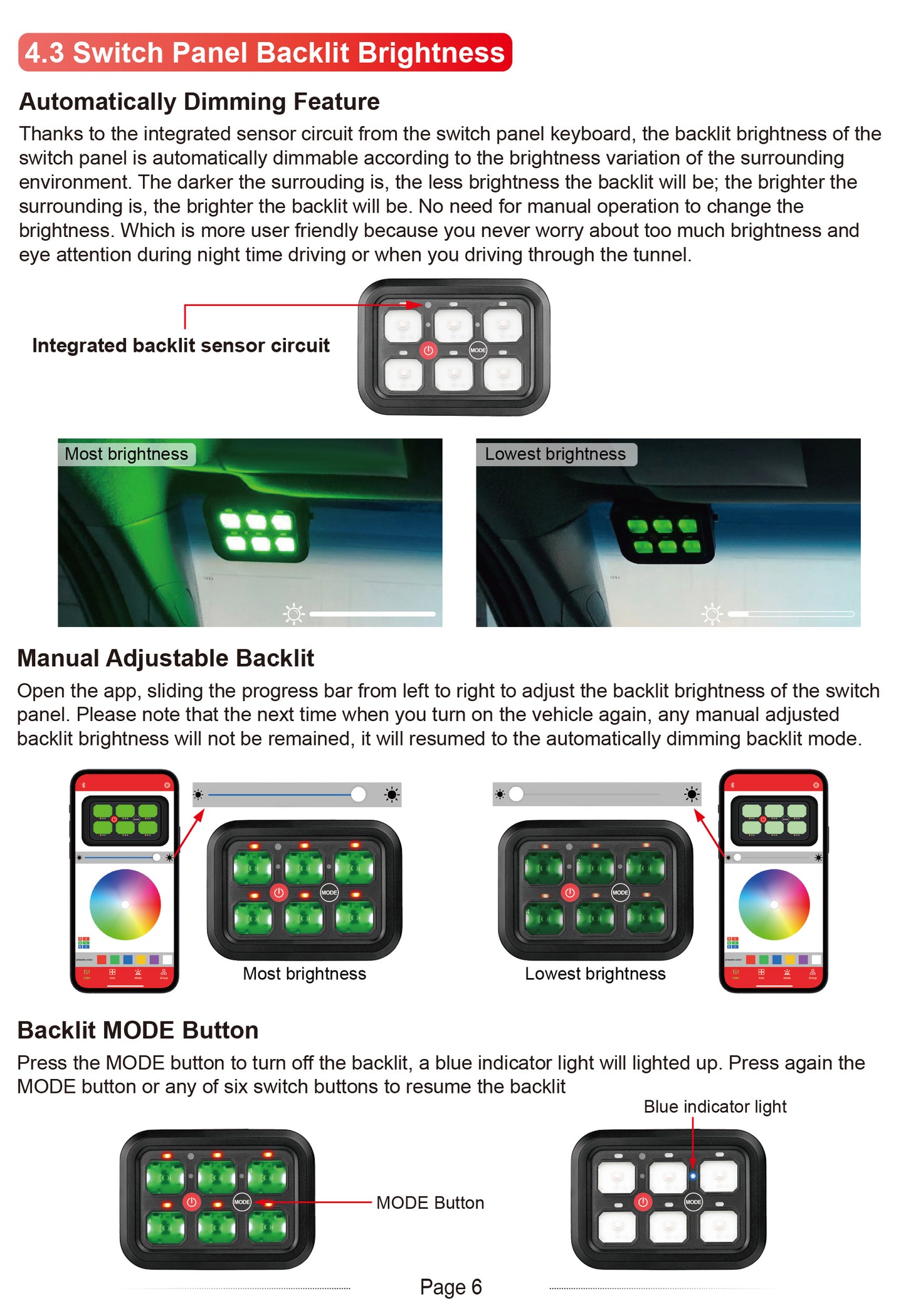 6 Gang RGB Switch Panel With Bluetooth APP Toggle/ Momentary/ Pulsed Mode Supported