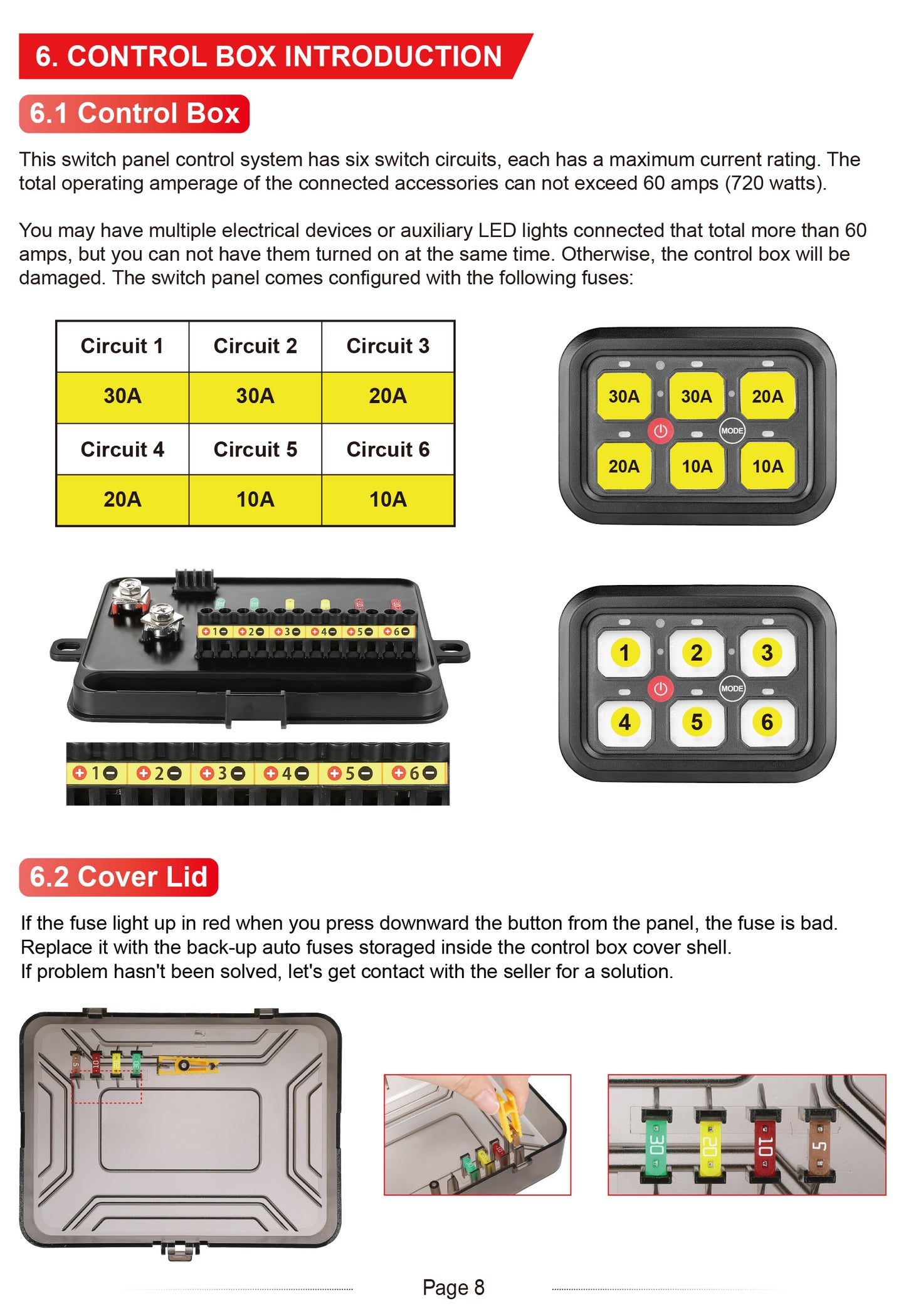 6 Gang RGB Switch Panel With Bluetooth APP Toggle/ Momentary/ Pulsed Mode Supported