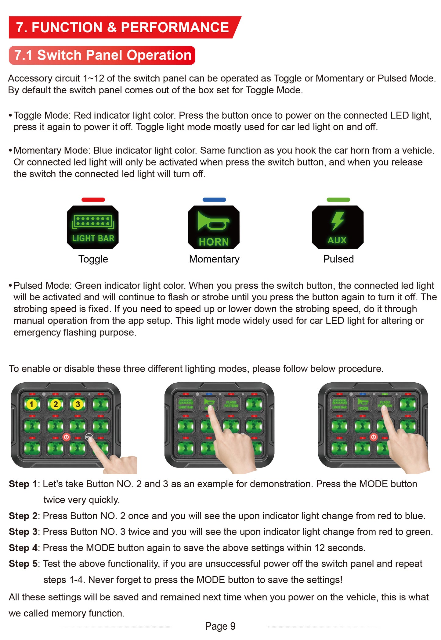 12 Gang RGB Switch Panel With Bluetooth APP Toggle/ Momentary/ Pulsed Mode Supported