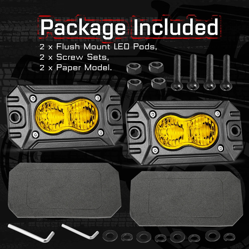 2L Flush Mount 4.4" 20W LED pod lights spot, flood, combo, or diffused