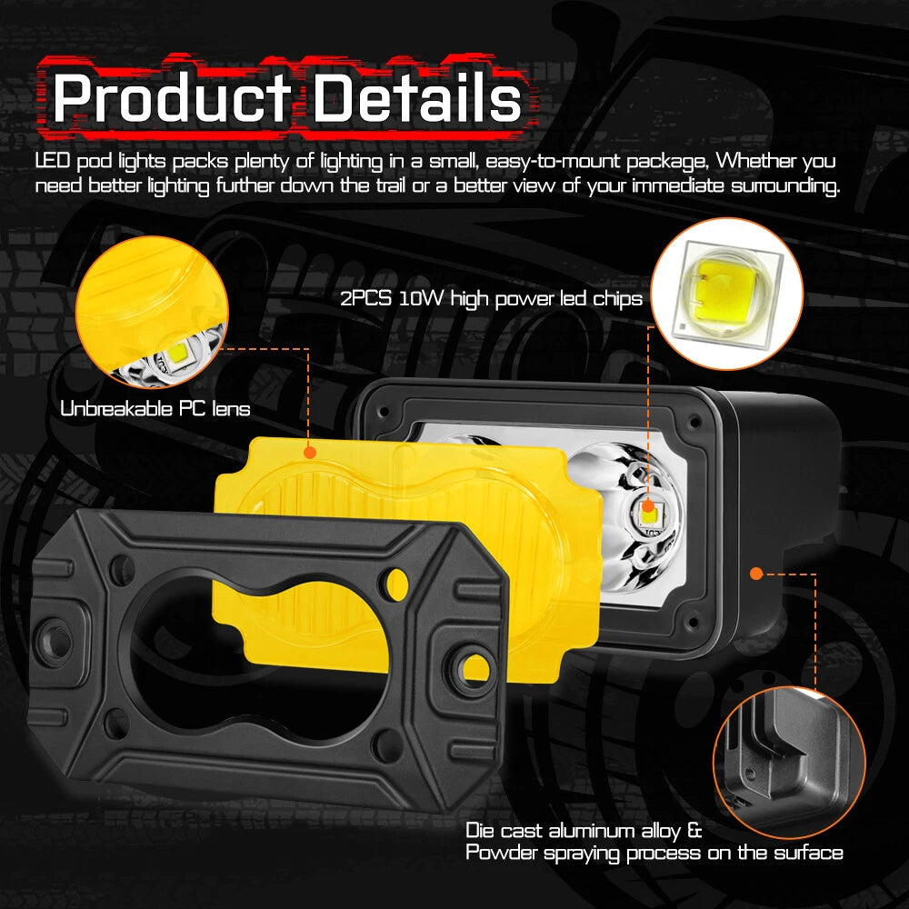 2L Flush Mount 4.4" 20W LED pod lights spot, flood, combo, or diffused