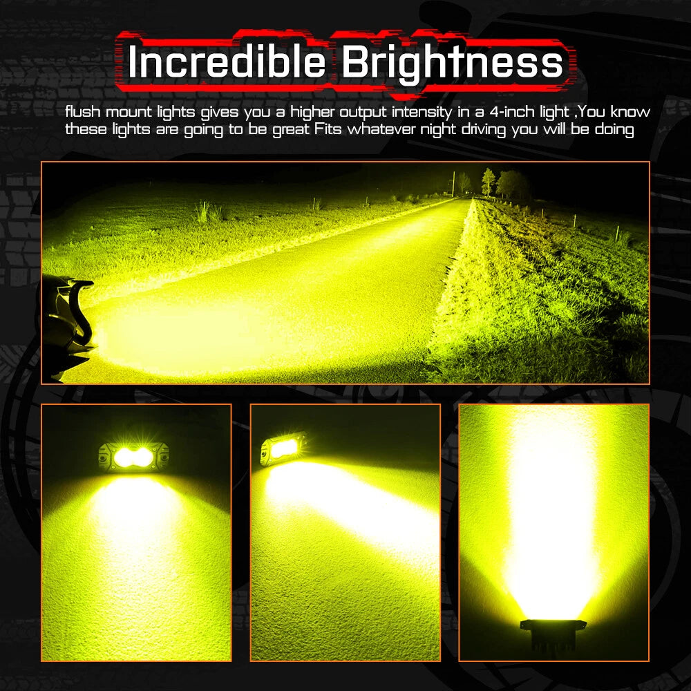 2L Flush Mount 4.4" 20W LED pod lights spot, flood, combo, or diffused